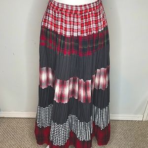 Vintage Cactus Flower Broomstick Maxi Skirt Sz S Flannel Plaid Red And Black